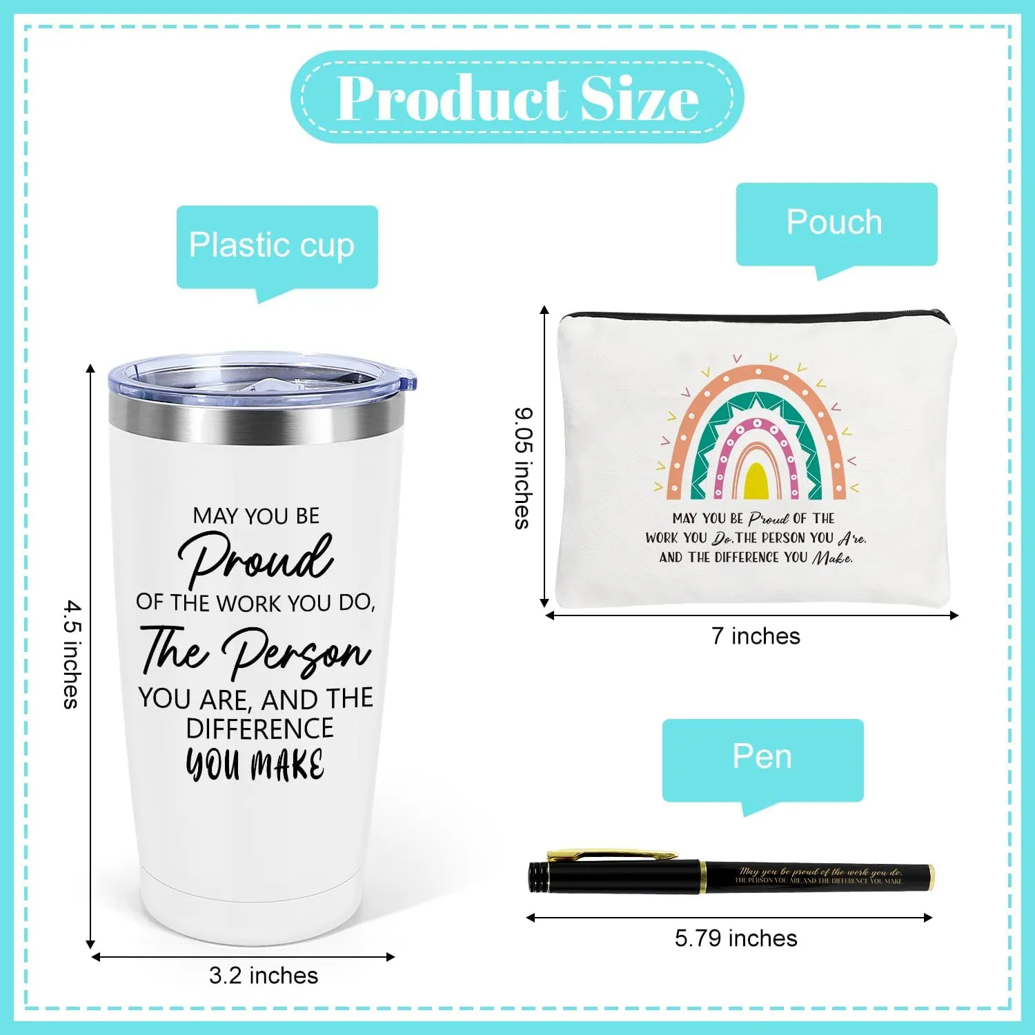 6 Set Employee Appreciation Gifts Bulk, Gift for Coworkers Teachers Nurses, 20 OZ Inspirational Stainless Steel Tumbler Makeup Bags Pen Thank You Gifts For Women Men Team Staffs