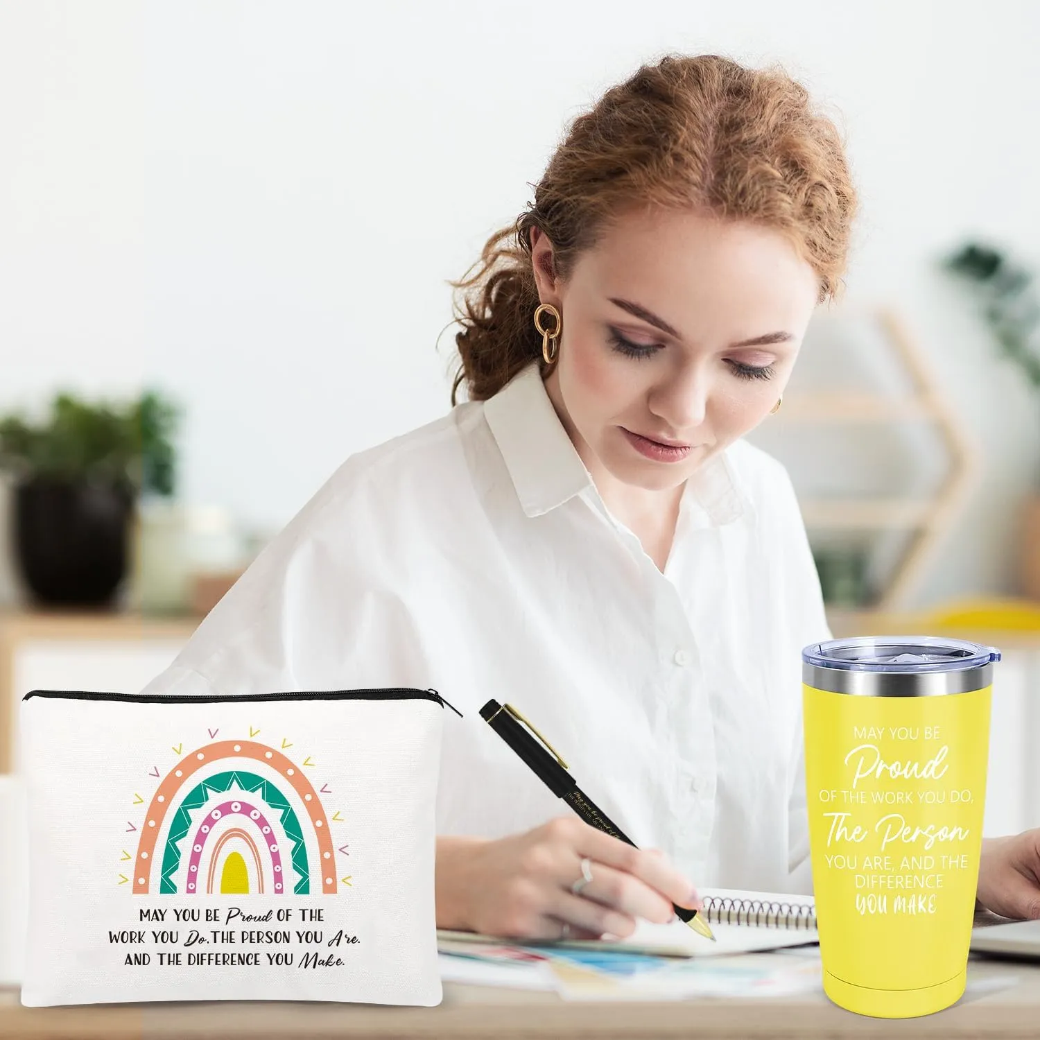 6 Set Employee Appreciation Gifts Bulk, Gift for Coworkers Teachers Nurses, 20 OZ Inspirational Stainless Steel Tumbler Makeup Bags Pen Thank You Gifts For Women Men Team Staffs