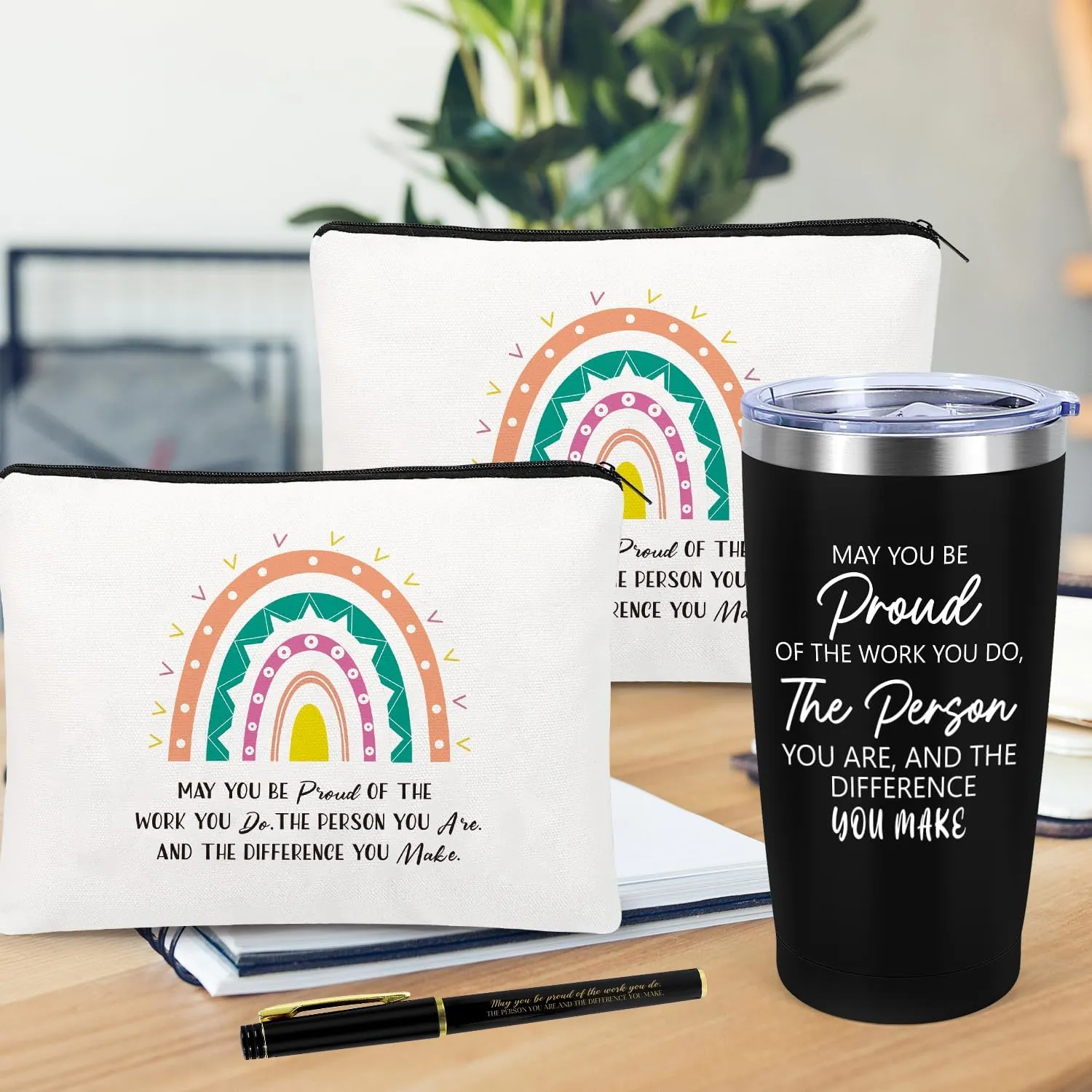 6 Set Employee Appreciation Gifts Bulk, Gift for Coworkers Teachers Nurses, 20 OZ Inspirational Stainless Steel Tumbler Makeup Bags Pen Thank You Gifts For Women Men Team Staffs