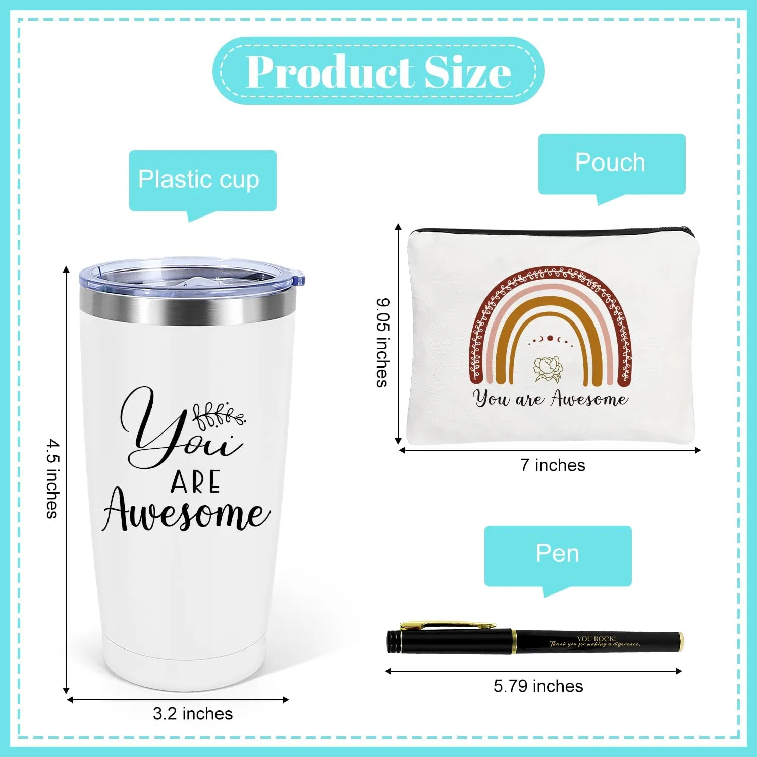 6 Set Thank You Gifts For Women, Administrative Professional Day Gifts for Coworkers Employee Boss Lady Manager Nurse Teacher Appreciation, 20oz Tumbler Makeup Bags Pen Team Staffs Inspirational Gift