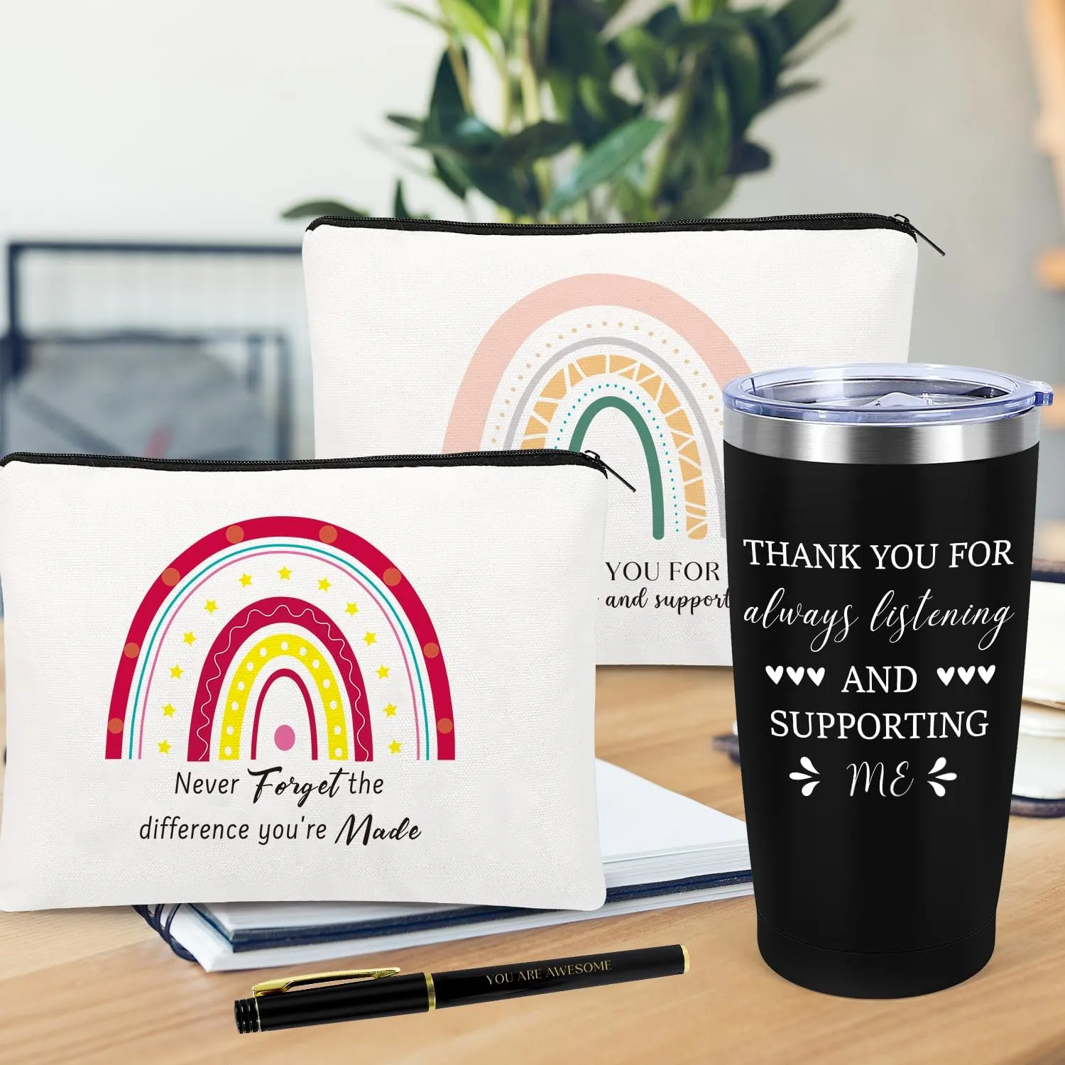 6 Set Thank You Gifts For Women, Administrative Professional Day Gifts for Coworkers Employee Boss Lady Manager Nurse Teacher Appreciation, 20oz Tumbler Makeup Bags Pen Team Staffs Inspirational Gift