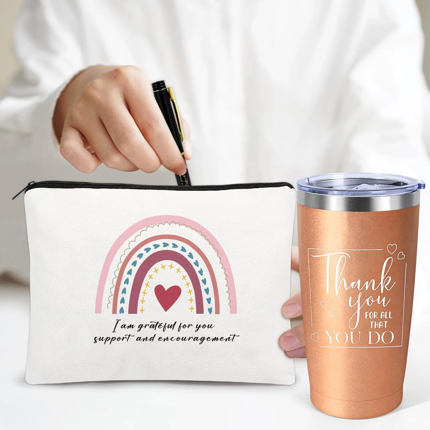 6 Set Thank You Gifts For Women, Administrative Professional Day Gifts for Coworkers Employee Boss Lady Manager Nurse Teacher Appreciation, 20oz Tumbler Makeup Bags Pen Team Staffs Inspirational Gift