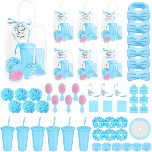 6 Sets Baby Shower Game Prizes for Baby Shower Winners with Cup Comb Makeup Mirror Hair Band Clip Tea Candle Hair Band Bath Ball Label Ribbon Gift Bag for Baby Bridal Shower Favors