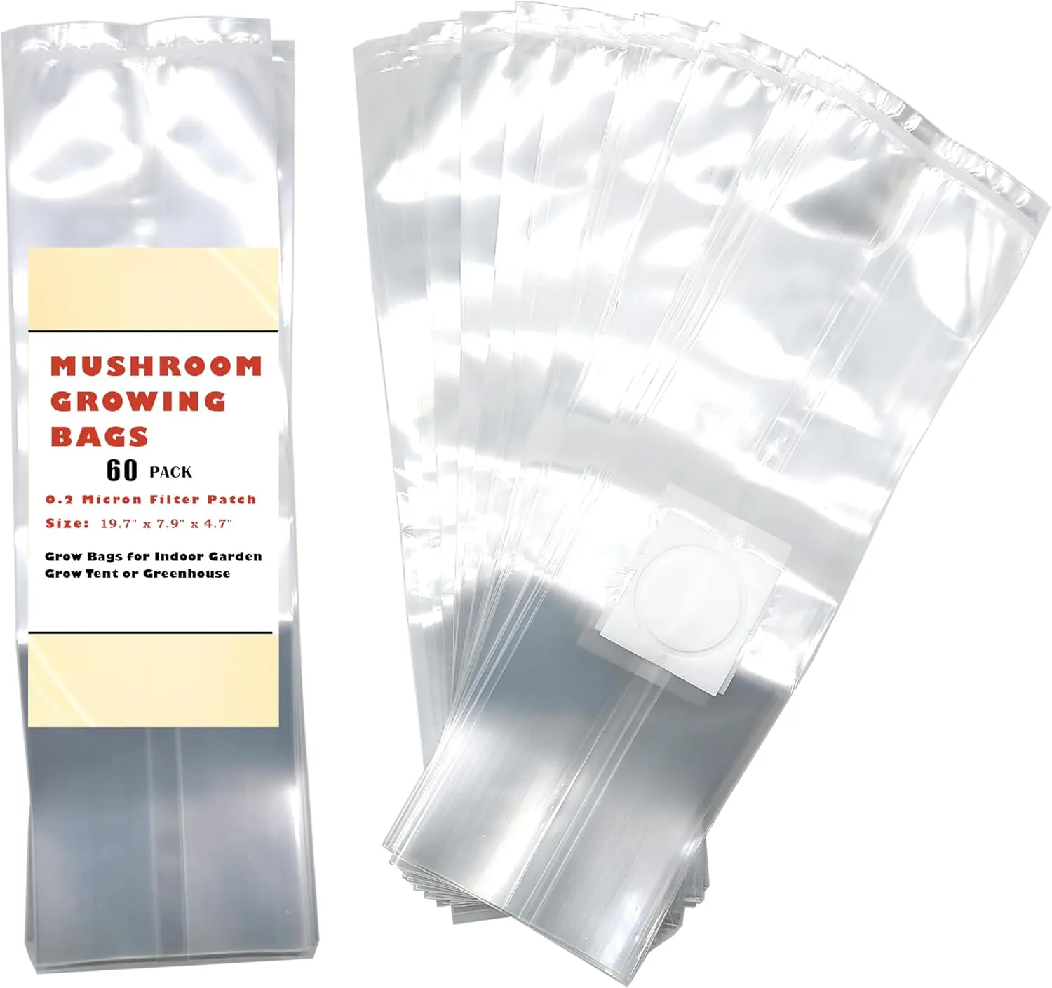 60 Pack, Mushroom Grow and Spawn Bags - Extra Thick Polypropylene Material, Tear Resistant - Size 13" x “4 x “4 with 0.2 Micron Filter Breathable - Spawn Rye