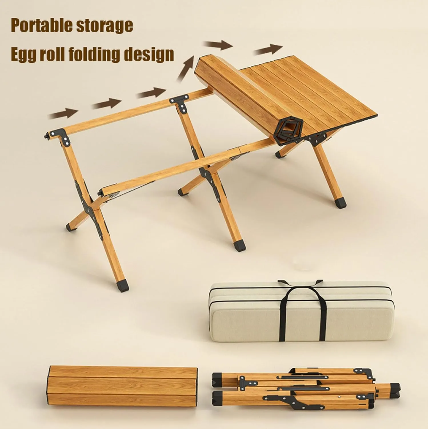 60cm Folding Table with Chairs, Aluminum Roll-up Camping Table Portable Collapsible Chairs Lightweight Garden Table for BBQ Camping Outdoors, 5pcs
