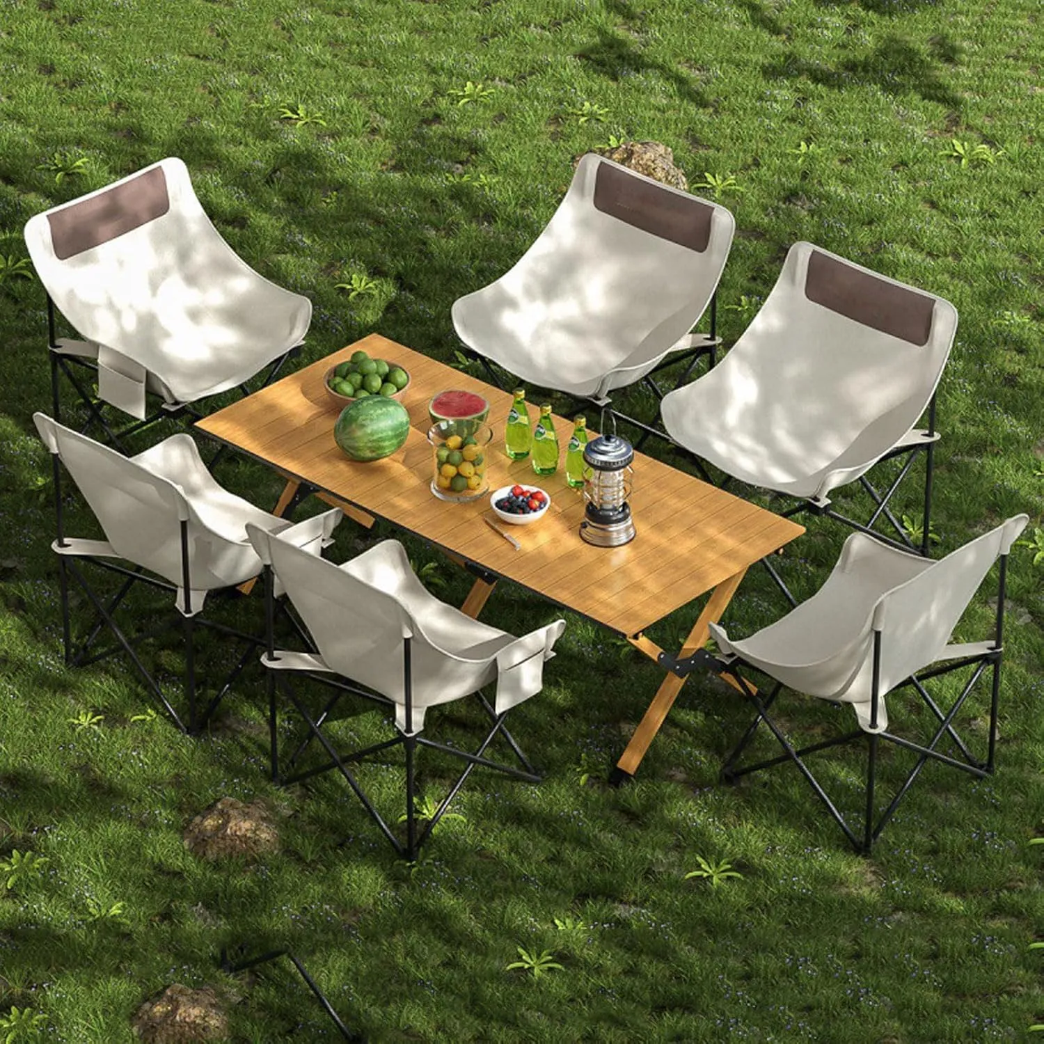 60cm Folding Table with Chairs, Aluminum Roll-up Camping Table Portable Collapsible Chairs Lightweight Garden Table for BBQ Camping Outdoors, 5pcs