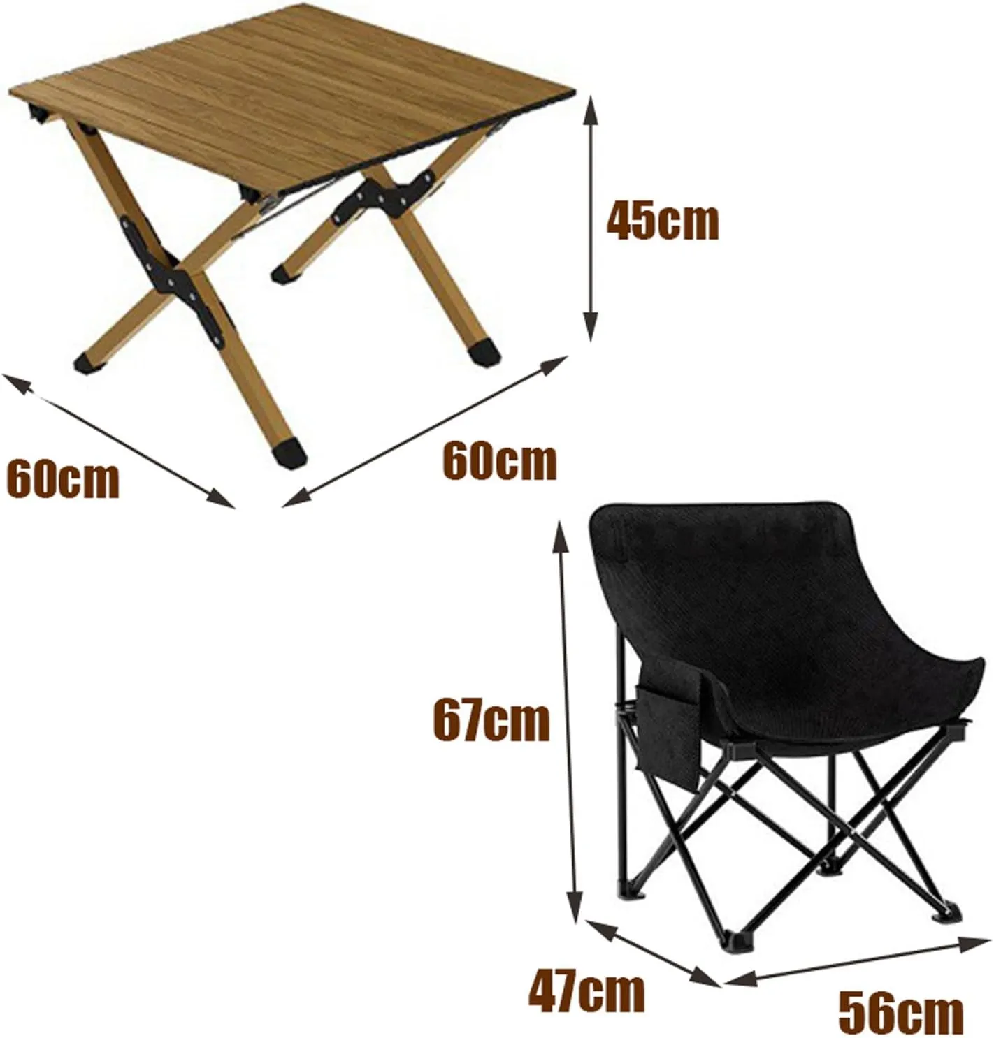 60cm Folding Table with Chairs, Aluminum Roll-up Camping Table Portable Collapsible Chairs Lightweight Garden Table for BBQ Camping Outdoors, 5pcs