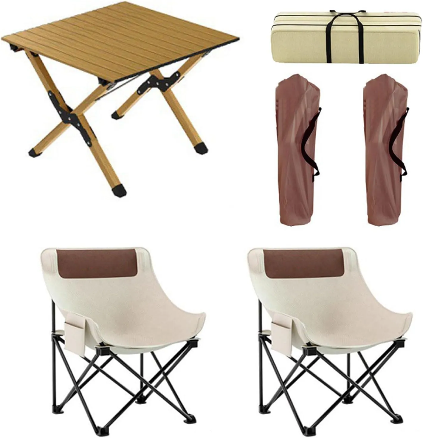 60cm Folding Table with Chairs, Aluminum Roll-up Camping Table Portable Collapsible Chairs Lightweight Garden Table for BBQ Camping Outdoors