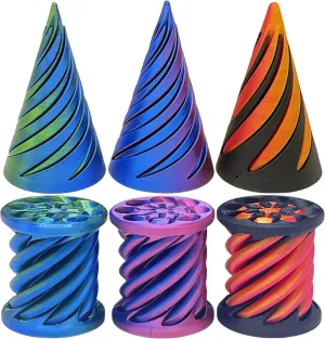6Pcs Impossible Cone & Spiral Fidget Toy, 3D Printed Spiral Cone & Pyramid Passthrough Sculpture Toy for Adults (Conical   Cylindrical)