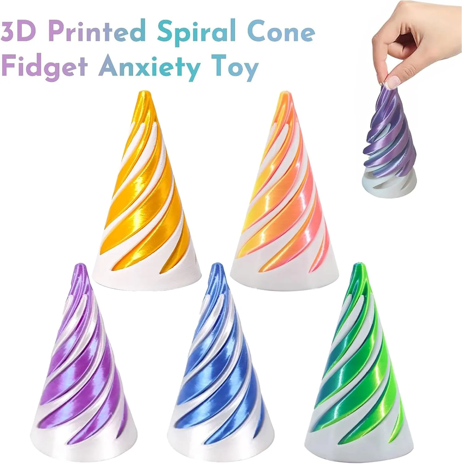 6Pcs Spiral Cone Fidget Toy,Impossible Cone Impossible Pyramid Passthrough Toy,3D Printed Spiral Cone Fidget Toy,Mini Vortex Thread Illusion Desktop Deco Souvenir Gift for Anxiety Relaxing