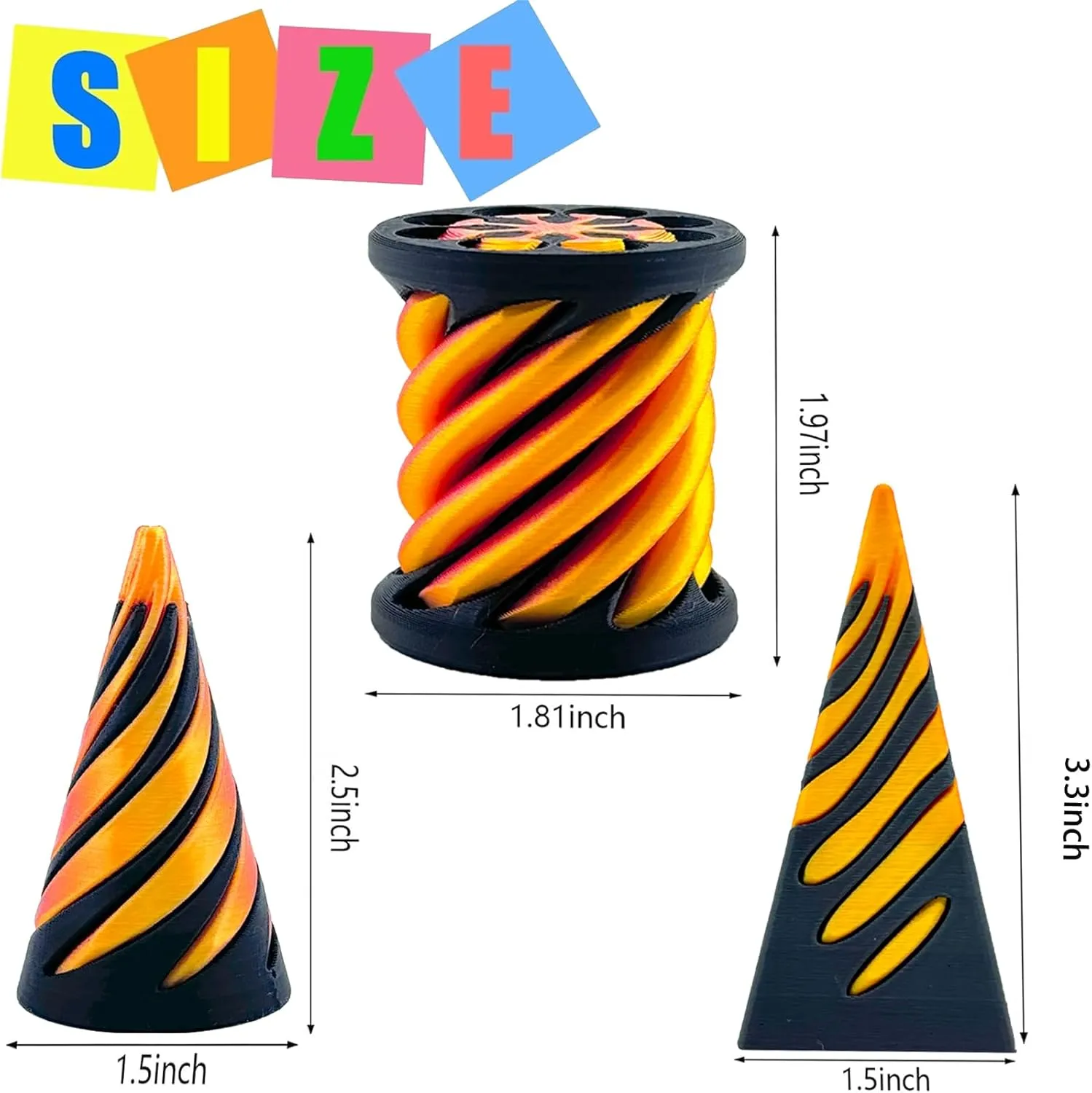 6Pcs Spiral Cone Fidget Toy,Impossible Cone Impossible Pyramid Passthrough Toy,3D Printed Spiral Cone Fidget Toy,Mini Vortex Thread Illusion Desktop Deco Souvenir Gift for Anxiety Relaxing
