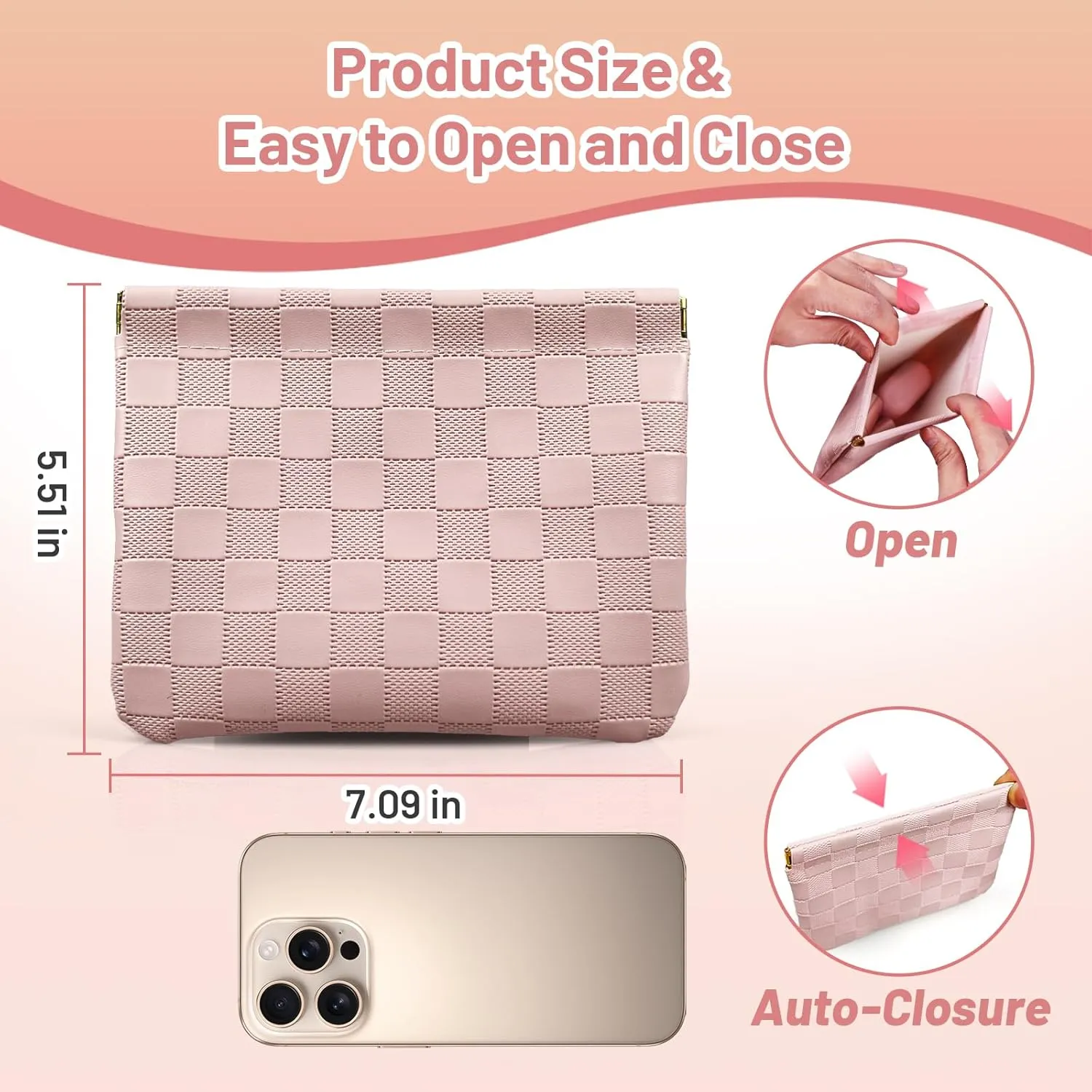 7.09″x5.51″ Small Pouches for Purse, New 4PCS Checkered Magnetic Mini Makeup Bag, Purse Organizers for Inside Large Storages, Organize Cosmetic, Lipstick, Jewelry, Coins in Women's Handbag