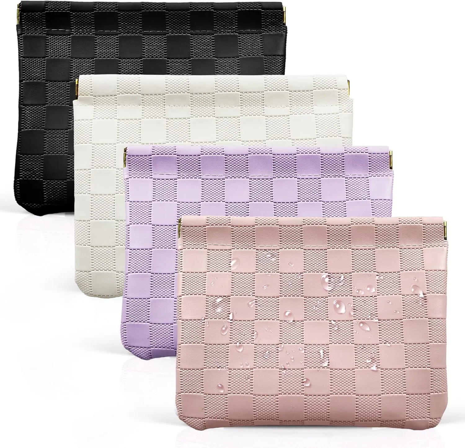 7.09″x5.51″ Small Pouches for Purse, New 4PCS Checkered Magnetic Mini Makeup Bag, Purse Organizers for Inside Large Storages, Organize Cosmetic, Lipstick, Jewelry, Coins in Women's Handbag