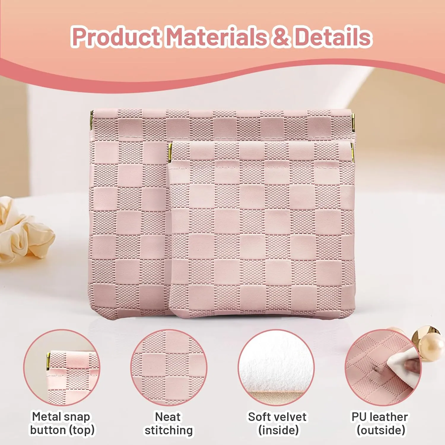 7.09″x5.51″ Small Pouches for Purse, New 4PCS Checkered Magnetic Mini Makeup Bag, Purse Organizers for Inside Large Storages, Organize Cosmetic, Lipstick, Jewelry, Coins in Women's Handbag