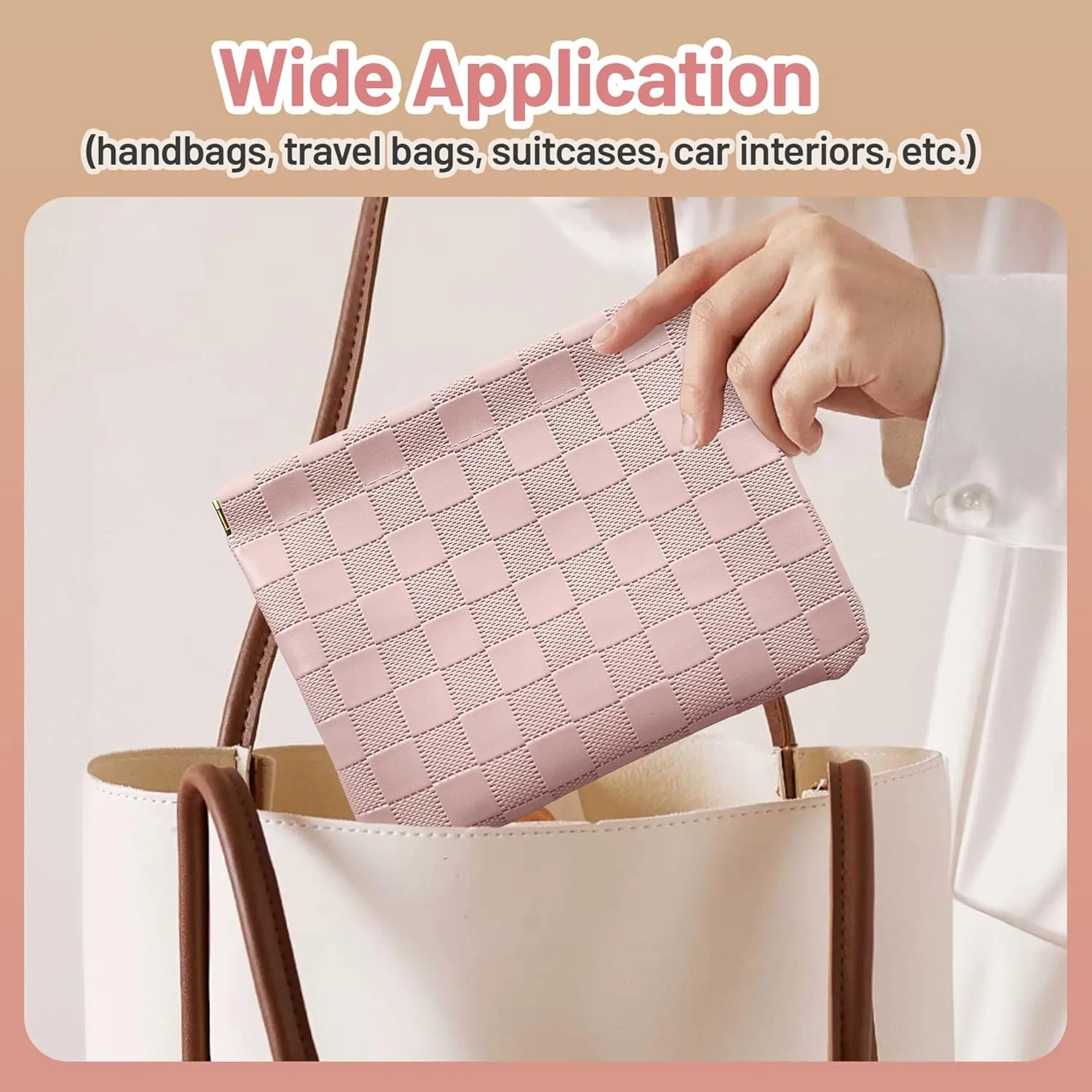 7.09″x5.51″ Small Pouches for Purse, New 4PCS Checkered Magnetic Mini Makeup Bag, Purse Organizers for Inside Large Storages, Organize Cosmetic, Lipstick, Jewelry, Coins in Women's Handbag
