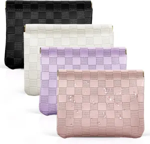 7.09″x5.51″ Small Pouches for Purse, New 4PCS Checkered Magnetic Mini Makeup Bag, Purse Organizers for Inside Large Storages, Organize Cosmetic, Lipstick, Jewelry, Coins in Women's Handbag