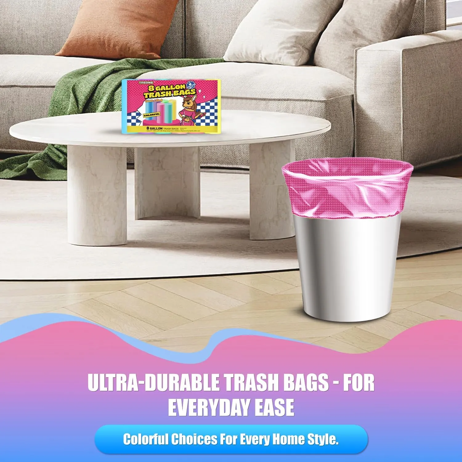 8 Gallon Trash Bags Colored - 150 Count Medium Garbage Bags Unscented, 30 Liter Thick Trash Can Liners, Plastic Wastebasket Liners for Home Kitchen Bathroom