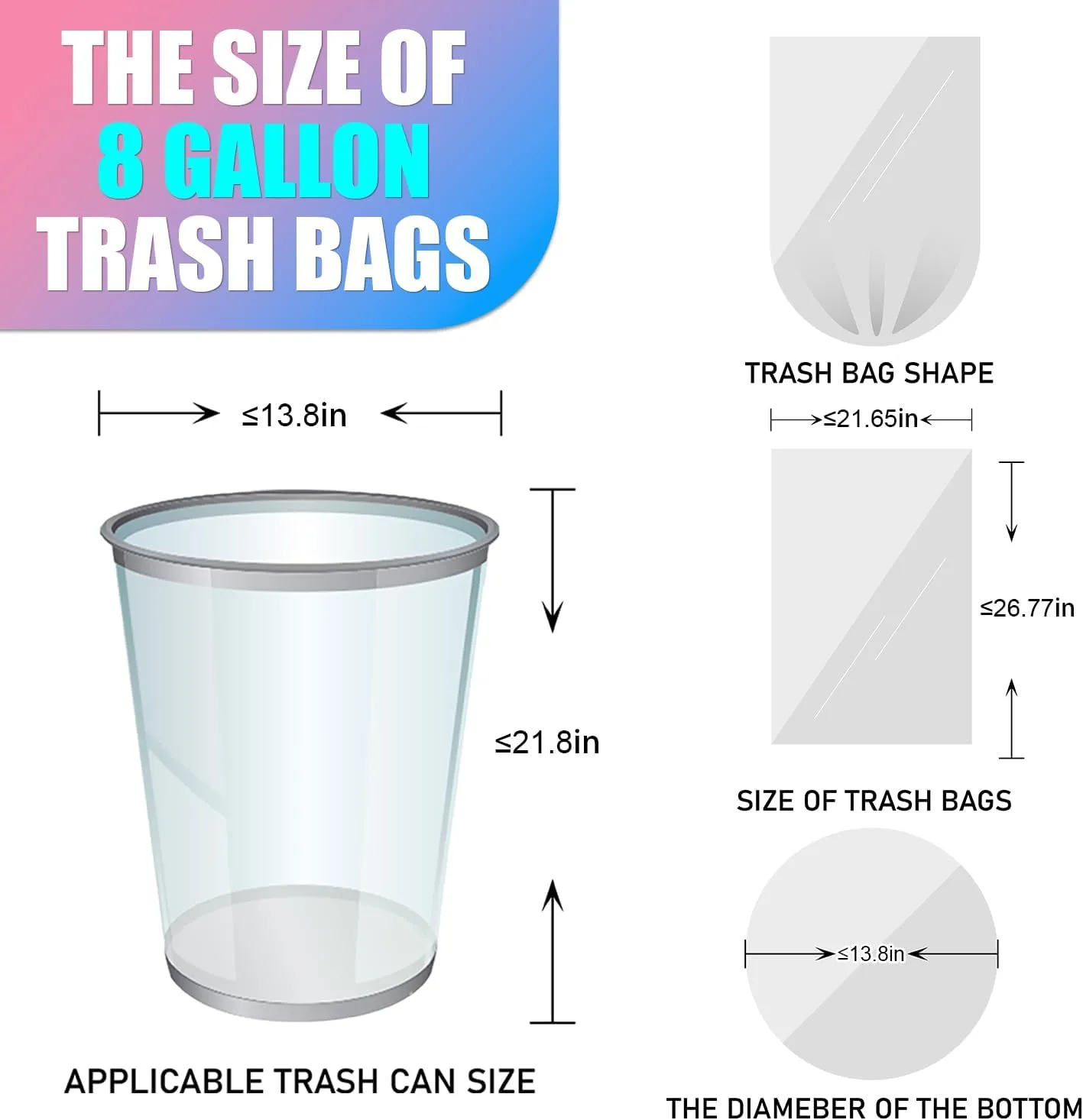 8 Gallon Trash Bags Colored - 150 Count Medium Garbage Bags Unscented, 30 Liter Thick Trash Can Liners, Plastic Wastebasket Liners for Home Kitchen Bathroom