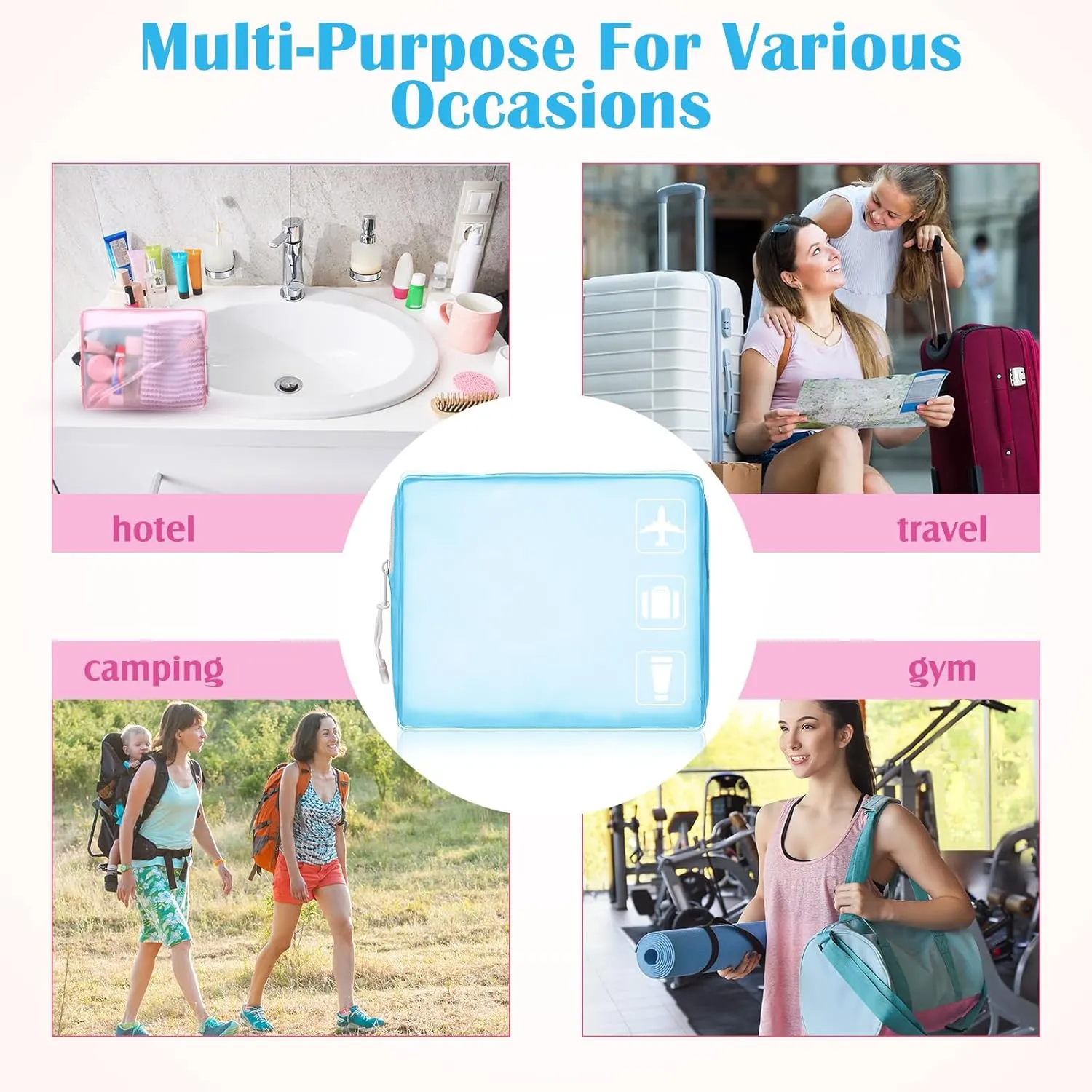 8 Pack TSA Approved Travel Toiletry Bags Frosted Translucent Leak-proof Cosmetic Makeup Bags for Women Men Travel Organizer Airport Security (Pastel)