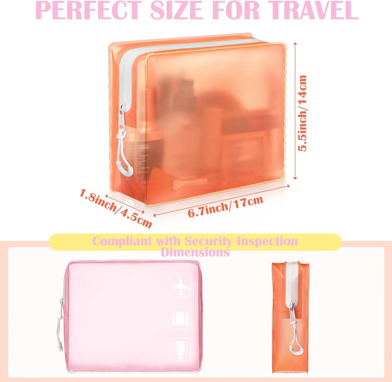 8 Pack TSA Approved Travel Toiletry Bags Frosted Translucent Leak-proof Cosmetic Makeup Bags for Women Men Travel Organizer Airport Security (Pastel)