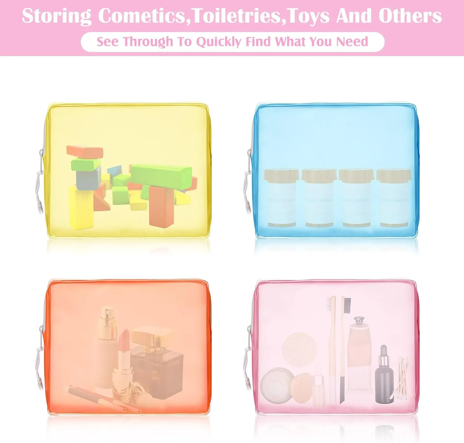 8 Pack TSA Approved Travel Toiletry Bags Frosted Translucent Leak-proof Cosmetic Makeup Bags for Women Men Travel Organizer Airport Security (Pastel)