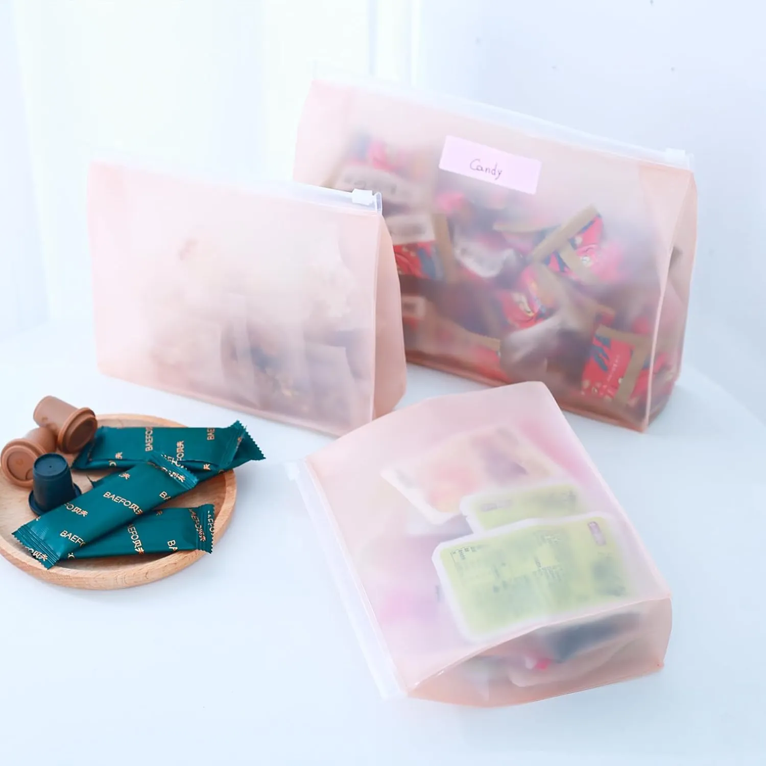 80 Pack Small Pink Clear Makeup Bag Bulk Organizer Cosmetic Zipper Pouch Small Travel Pouches for Toiletries Transparent EVA Reusable Wash Bags Waterproof Plastic Clear Gift Bags, Pink Frosted, 7.9”