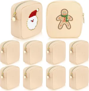 9 Pcs Mini Makeup Bags Bulk Nylon Cosmetic Bags Pouch for Purse Travel Bag Pouch Toiletry Organizer Pouches Bag for Women, Small Zipper Pouch Preppy Coin Purse for Custom Birthday Gifts (Beige)