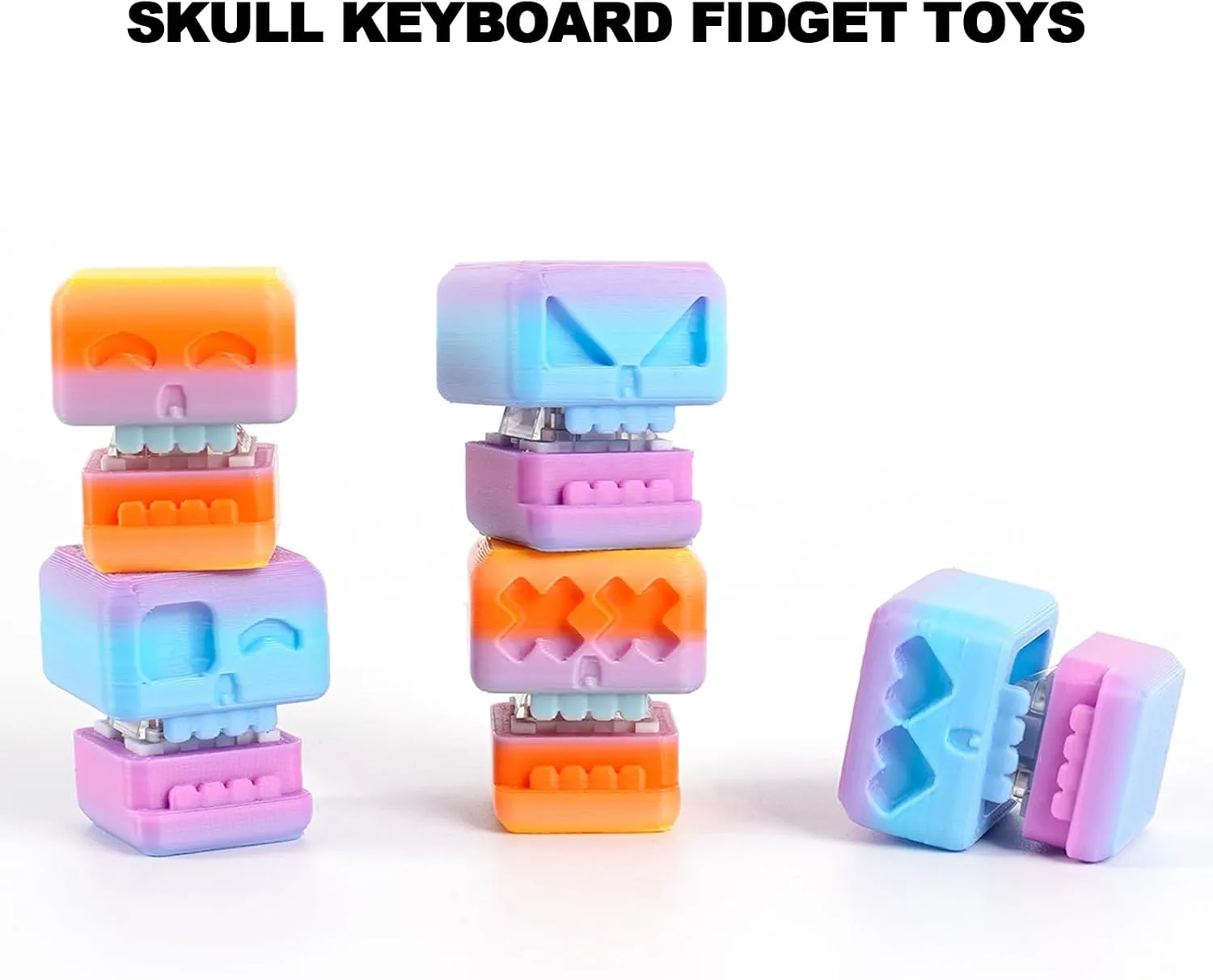 9PCS Skull Keyboard Fidget Toys, 3D Printed Cute Skull Fidget Clicker Toys Stress Relief Toy Keyboard Fidget Button for Keep Focus & Anxiety Relief (Deep Sea Fantasy)
