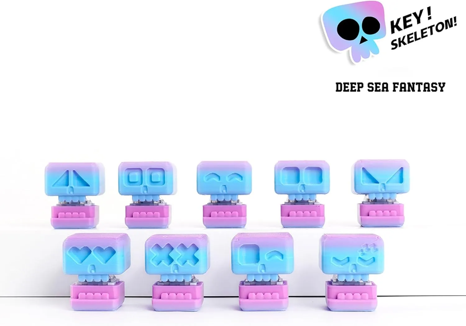 9PCS Skull Keyboard Fidget Toys, 3D Printed Cute Skull Fidget Clicker Toys Stress Relief Toy Keyboard Fidget Button for Keep Focus & Anxiety Relief (Deep Sea Fantasy)