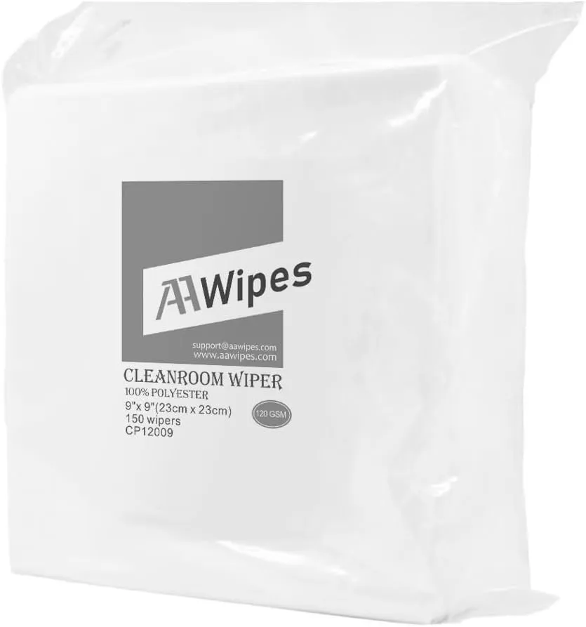 AAwipes Double Knit 100% Polyester Wipers Light Weight Version (120GSM, 9"X9", 150pcs/bag) Cleanroom Cloth Wipes Laser Sealed Edge, Ultra-soft (CP12009)