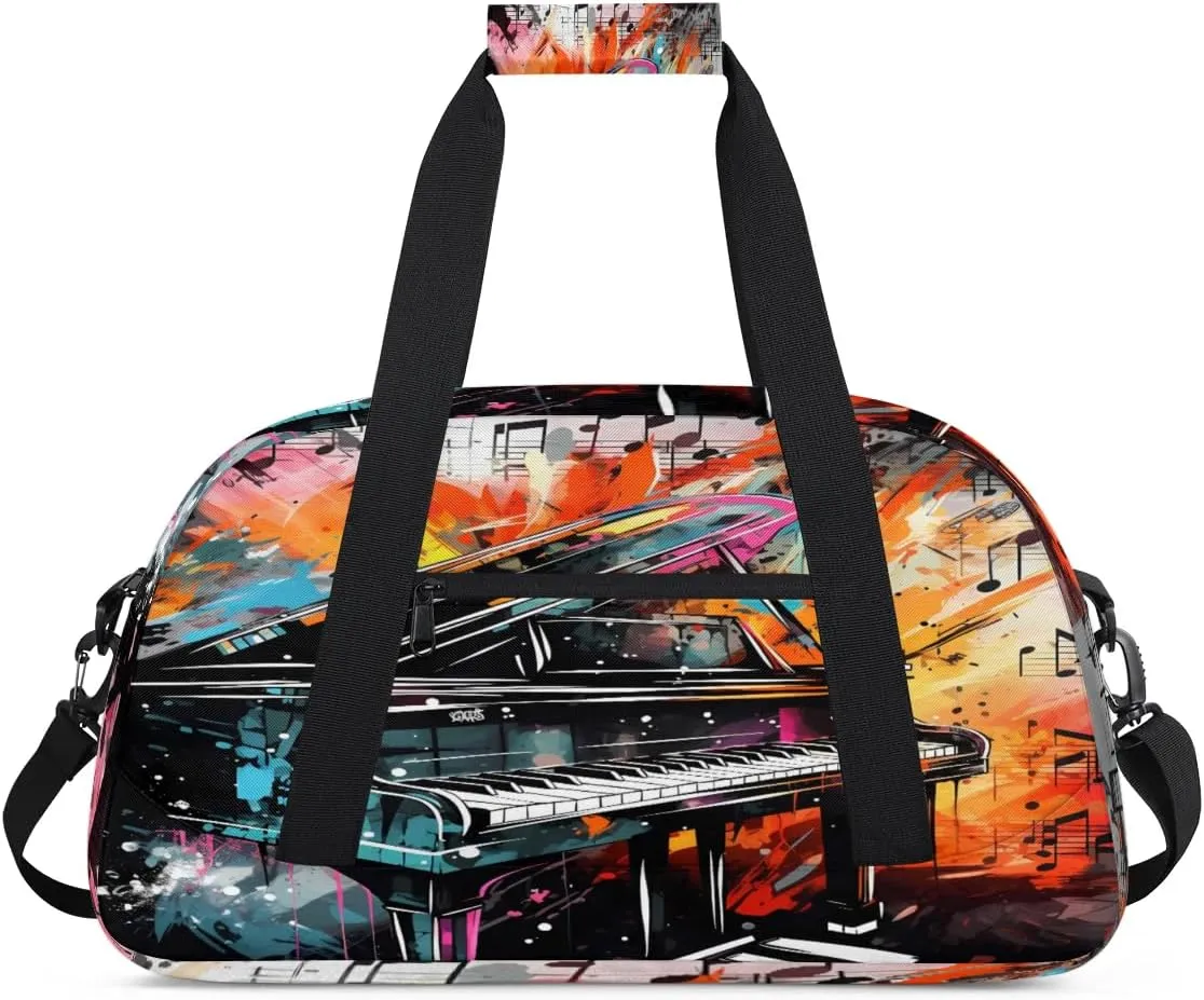 Abstract Piano Kids Duffle Bags for Boys Girls, Watercolor Music Notes Sport Gym Bag Waterproof Travel Overnight Weekender Bag Teen Dance Gymnastics Sleepover Bag