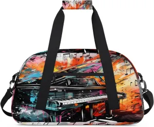 Abstract Piano Kids Duffle Bags for Boys Girls, Watercolor Music Notes Sport Gym Bag Waterproof Travel Overnight Weekender Bag Teen Dance Gymnastics Sleepover Bag