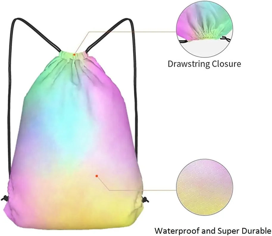 Abstract Rainbow Drawstring Bags Backpack Bag Dye Gradient Art Color Green Blue Colorful Pattern Design Sport Gym Sack Drawstring Bag String Bag Yoga Bag for Men Women