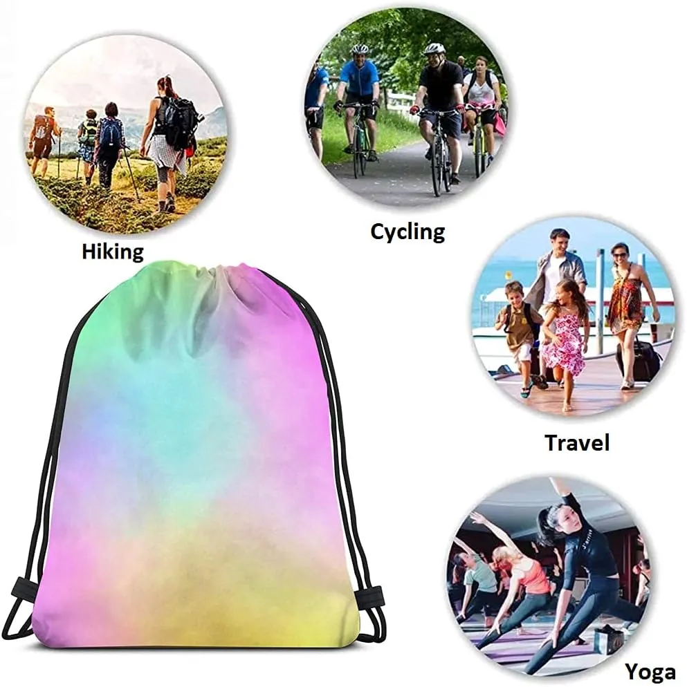 Abstract Rainbow Drawstring Bags Backpack Bag Dye Gradient Art Color Green Blue Colorful Pattern Design Sport Gym Sack Drawstring Bag String Bag Yoga Bag for Men Women