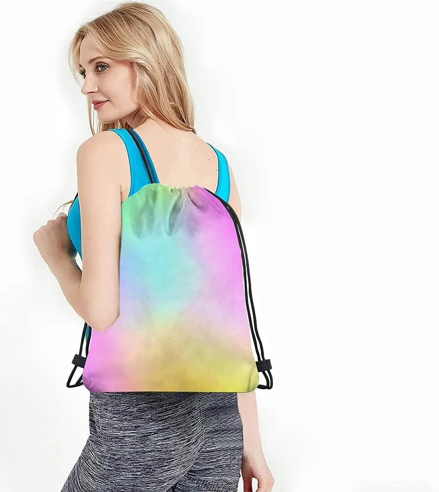 Abstract Rainbow Drawstring Bags Backpack Bag Dye Gradient Art Color Green Blue Colorful Pattern Design Sport Gym Sack Drawstring Bag String Bag Yoga Bag for Men Women