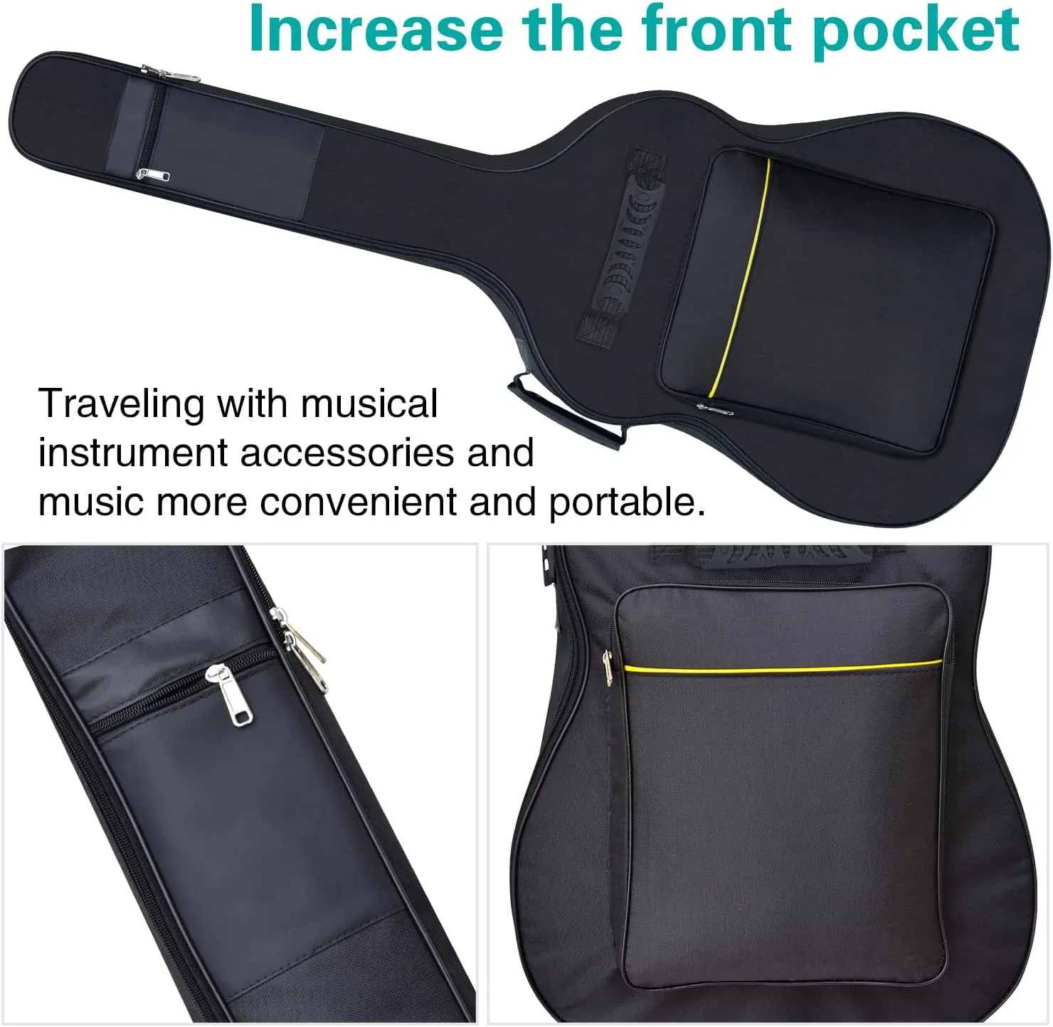 Acoustic Guitar Bag Thick Padding Waterproof Dual Adjustable Shoulder Strap Guitar Case Gig Bag Thickening Sponge Padding Fit 39-41 Inch Guitar