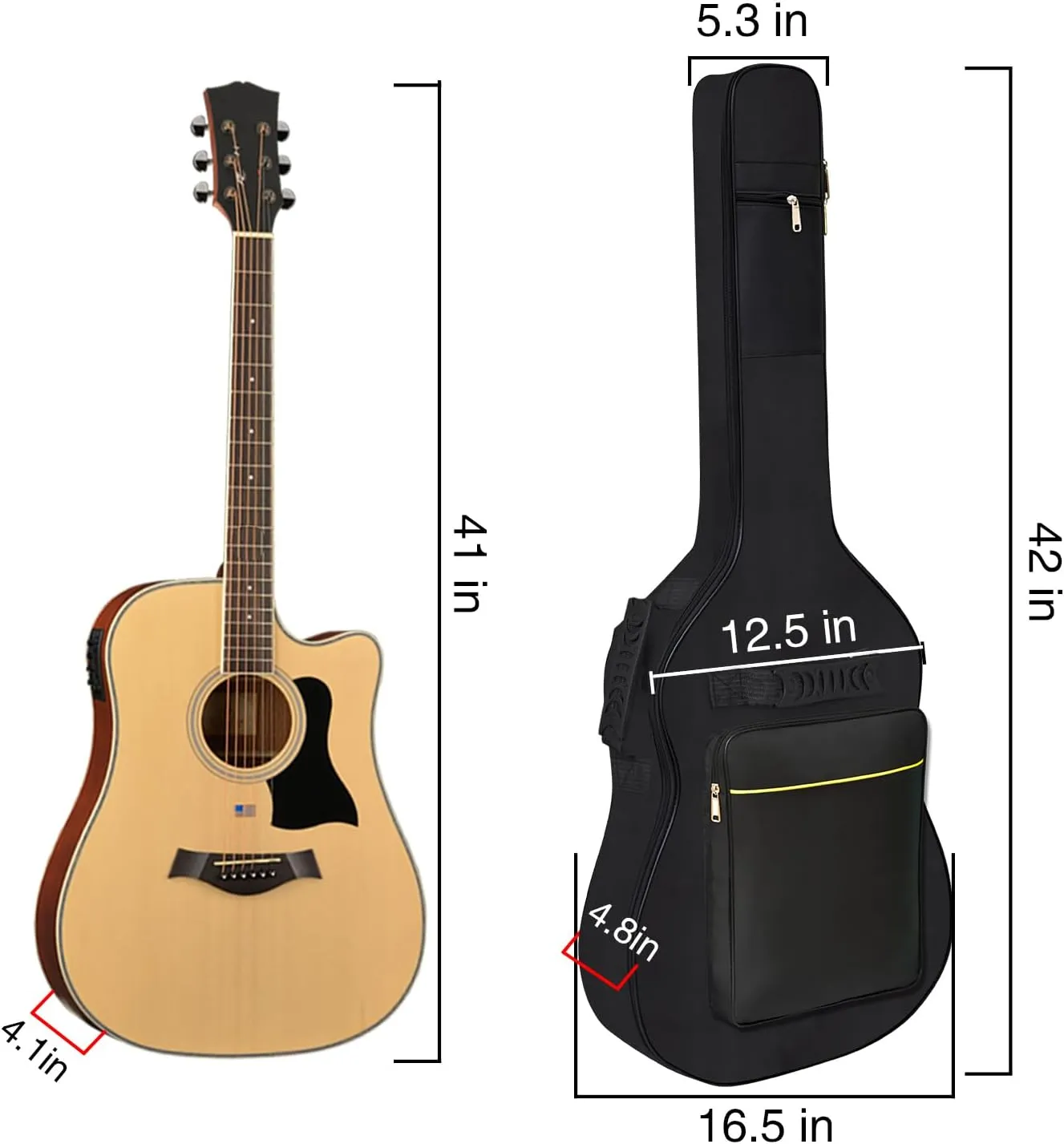 Acoustic Guitar Bag Thick Padding Waterproof Dual Adjustable Shoulder Strap Guitar Case Gig Bag Thickening Sponge Padding Fit 39-41 Inch Guitar
