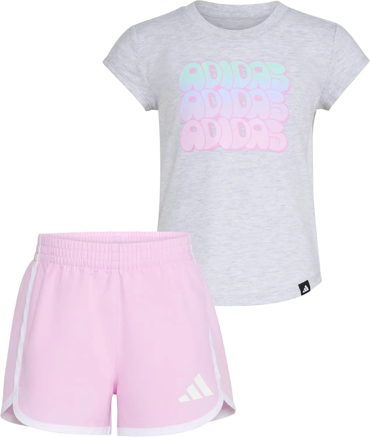 adidas baby-girls Cap Sleeve Heather Tee Shirt and Woven Short Set