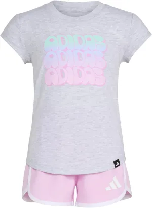 adidas baby-girls Cap Sleeve Heather Tee Shirt and Woven Short Set