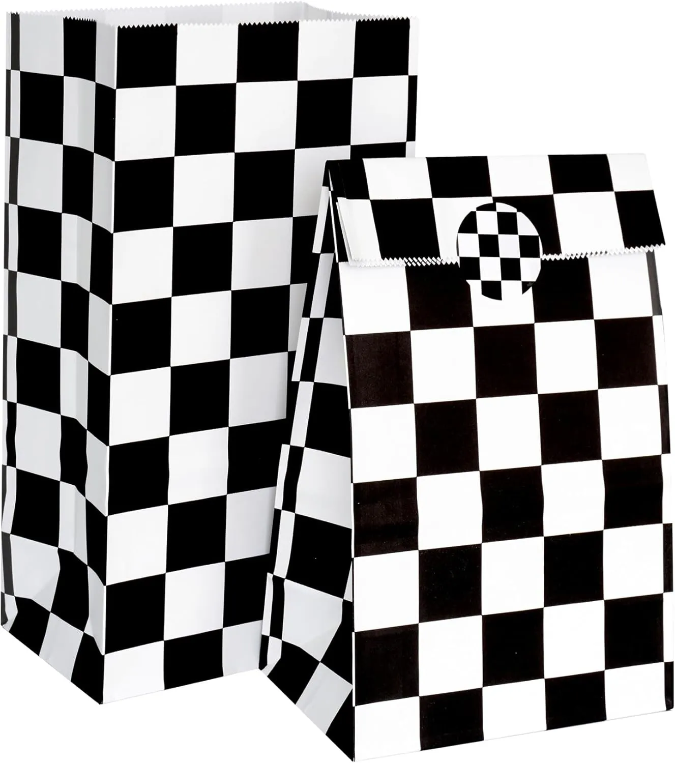 ADIDO EVA Checkered Racing Treat Bags Black and White Checkered Gift Bags with Sticker Race Car Party Favor Bags 30Pcs(5.1x3.1x9.4 In)
