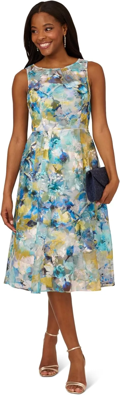 Adrianna Papell Women's Floral Printed Veiled Dress