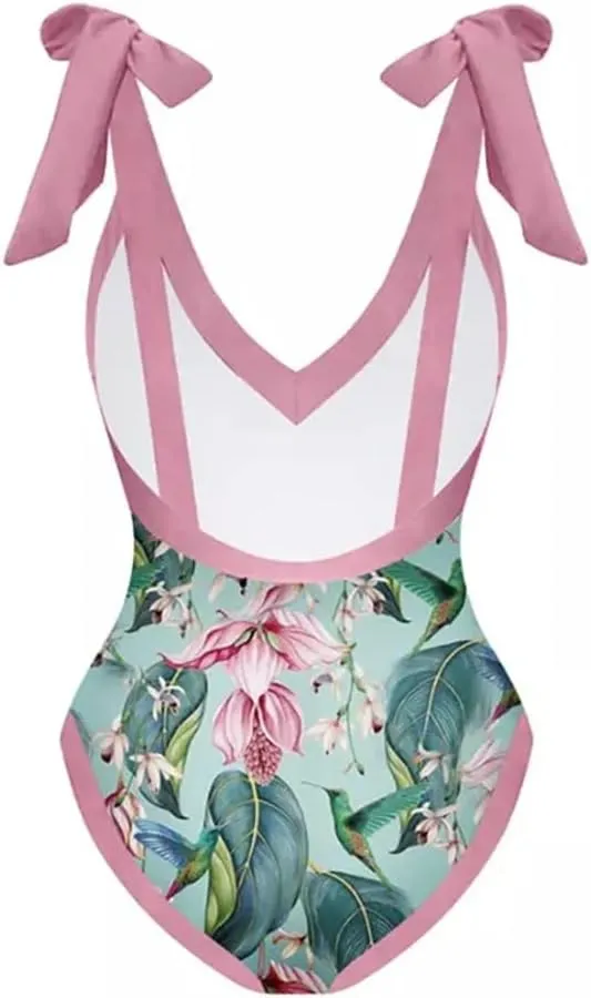 AFAVOM Women's One Piece Swimsuit with Cover up Beach Skirt Sarong Two Piece Floral Printed Monokini Swimsuit Bathing Suit