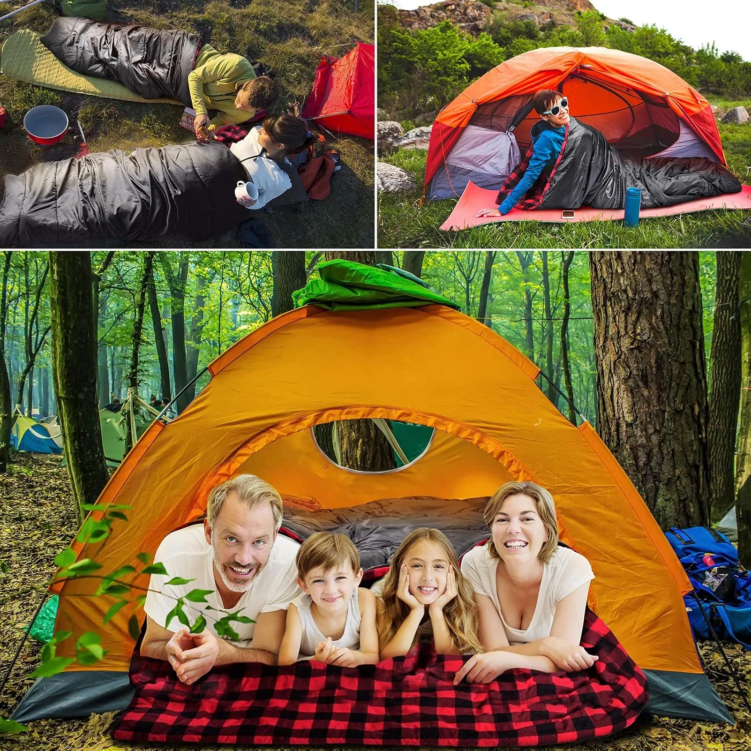 AGEMORE Cotton Flannel Double Sleeping Bag for Camping, Backpacking Or Hiking. Queen Size 2 Person Waterproof Sleeping Bag for Adults Or Teens. Lightweight with Compression Sack