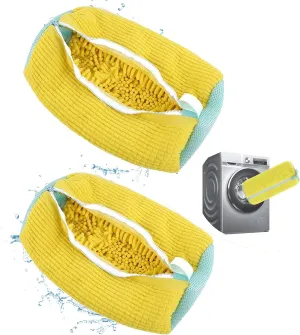AHN 2 Pack Upgrade Adjustable Shoe Washing Machine Bag Shoes 360° Deep Clean Laundry Bag Keep Shoes Clean Reusable Durable Zipper Shoe Washing Bag for Sneaker Tennis Running Shoes, Sock,Gift(Yellow)