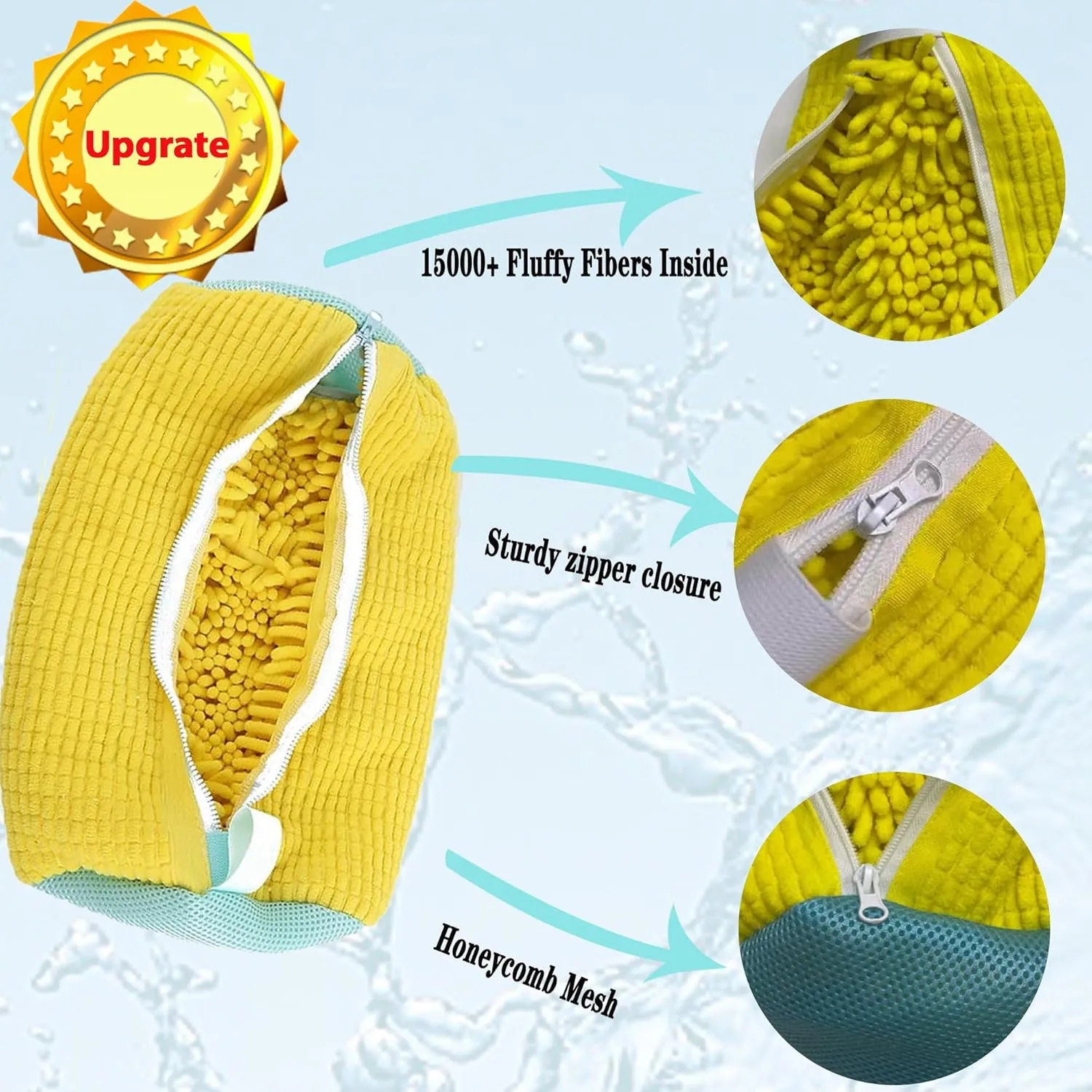 AHN 2 Pack Upgrade Adjustable Shoe Washing Machine Bag Shoes 360° Deep Clean Laundry Bag Keep Shoes Clean Reusable Durable Zipper Shoe Washing Bag for Sneaker Tennis Running Shoes, Sock,Gift(Yellow)