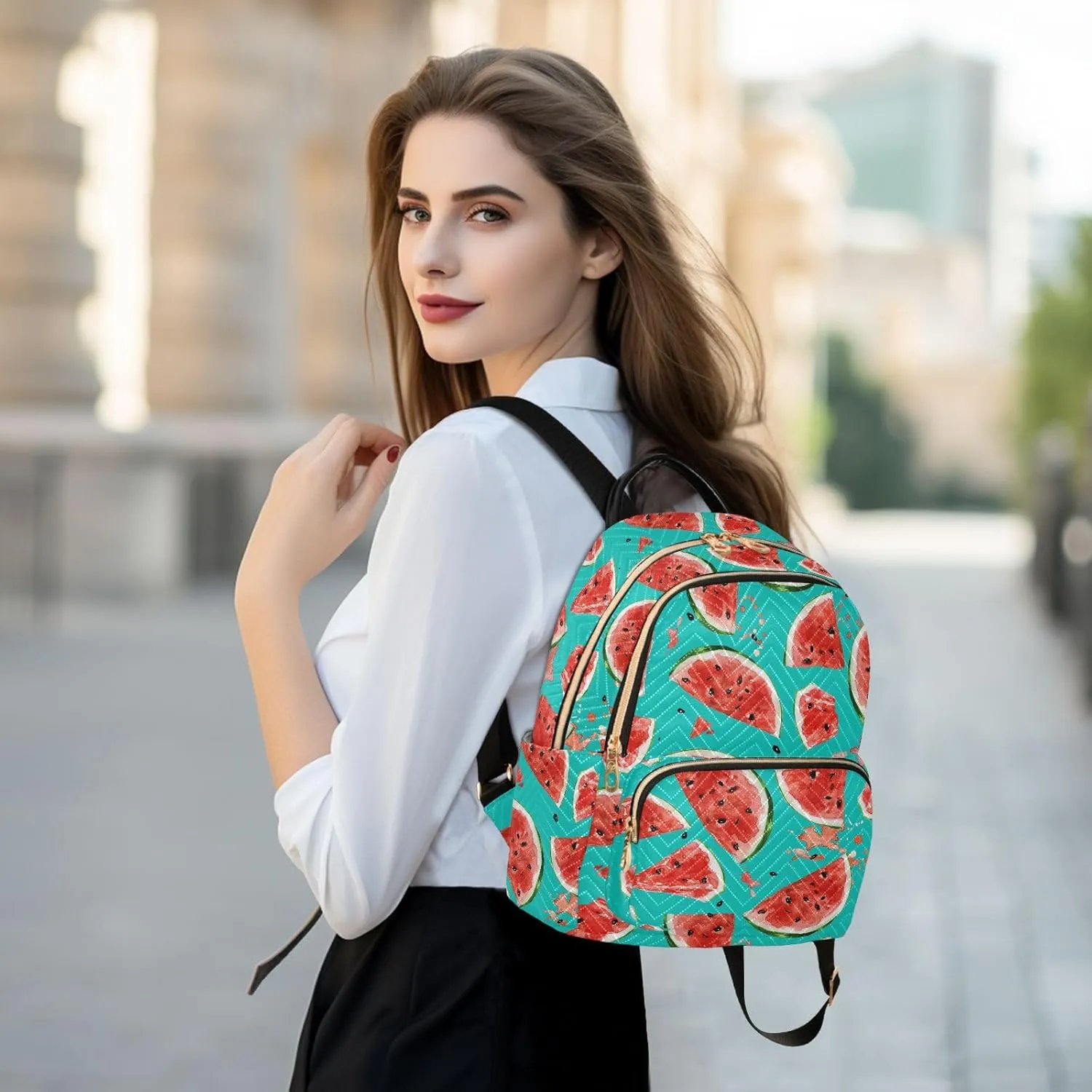 ALAZA Juicy Watermelon Watercolor Casual Fashion Polyester Travel Rucksack Shoulder Bag