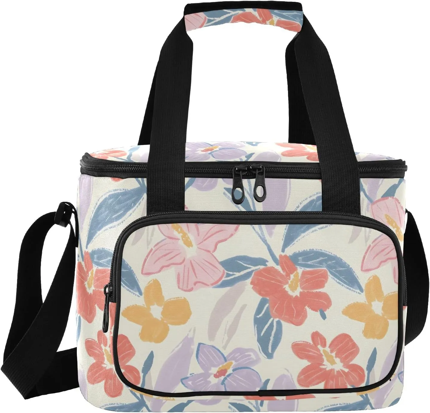 ALAZA Large Lunch Bag Insulated Cooler Bag Soft Lunch Box Flowers Sketching Naive Waterproof Leakproof Beach Travel Picnic Portable