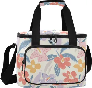 ALAZA Large Lunch Bag Insulated Cooler Bag Soft Lunch Box Flowers Sketching Naive Waterproof Leakproof Beach Travel Picnic Portable