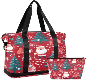 ALAZA Watercolor Christmas Tree Snowflake Santa Claus Travel Duffel Bag with Shoe Compartment Tote Bag Weekender Overnight Bag with Wet Pocket for Travel,Gym,Yoga,Swimming