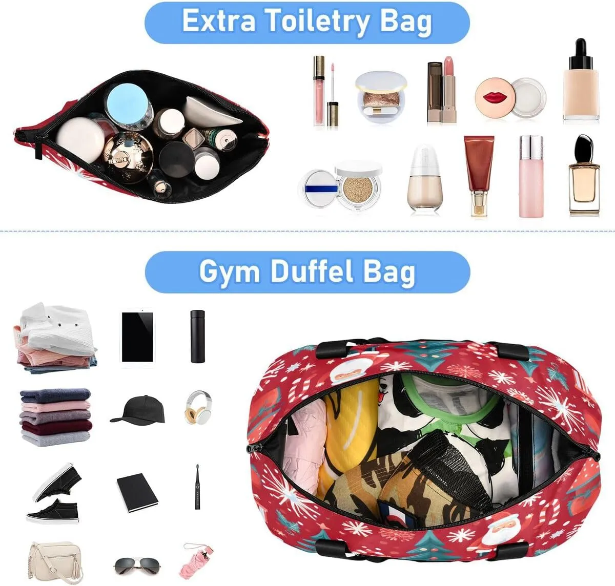 ALAZA Watercolor Christmas Tree Snowflake Santa Claus Travel Duffel Bag with Shoe Compartment Tote Bag Weekender Overnight Bag with Wet Pocket for Travel,Gym,Yoga,Swimming